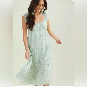 Altar'd State Mint Green Floral Midi Dress